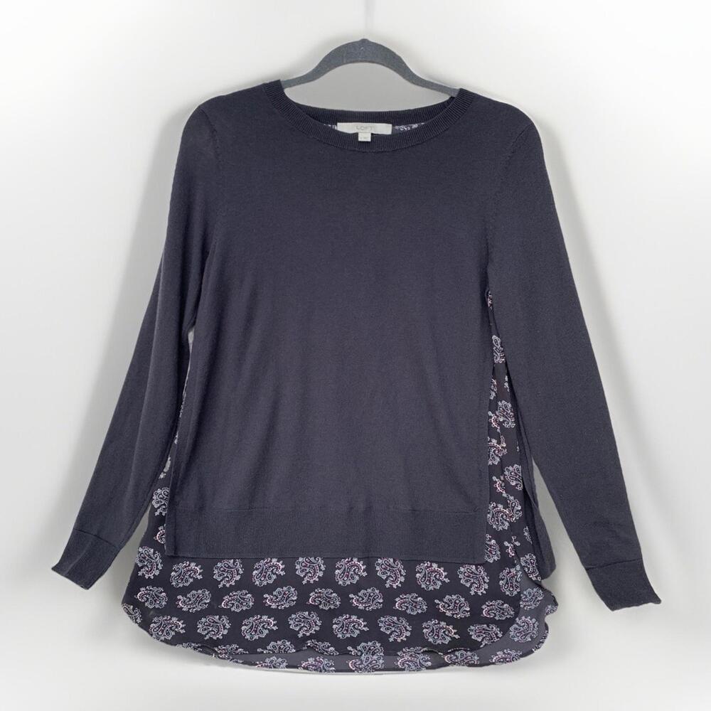 Ann Taylor Loft Sweater Top Womens S Double Layer Long Sleeve Scoop Pullover